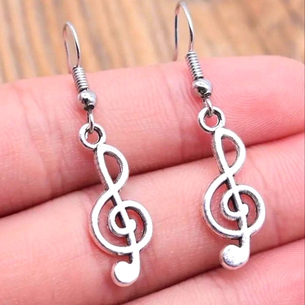 Treble Clef Silvertone Earrings